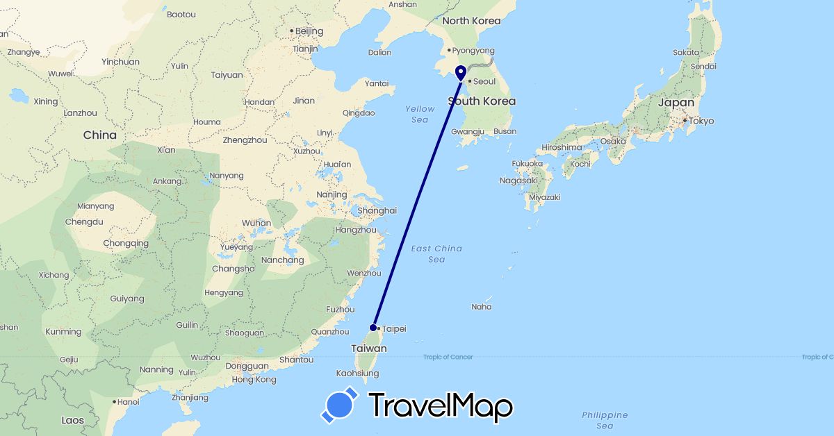TravelMap itinerary: driving in South Korea, Taiwan (Asia)
